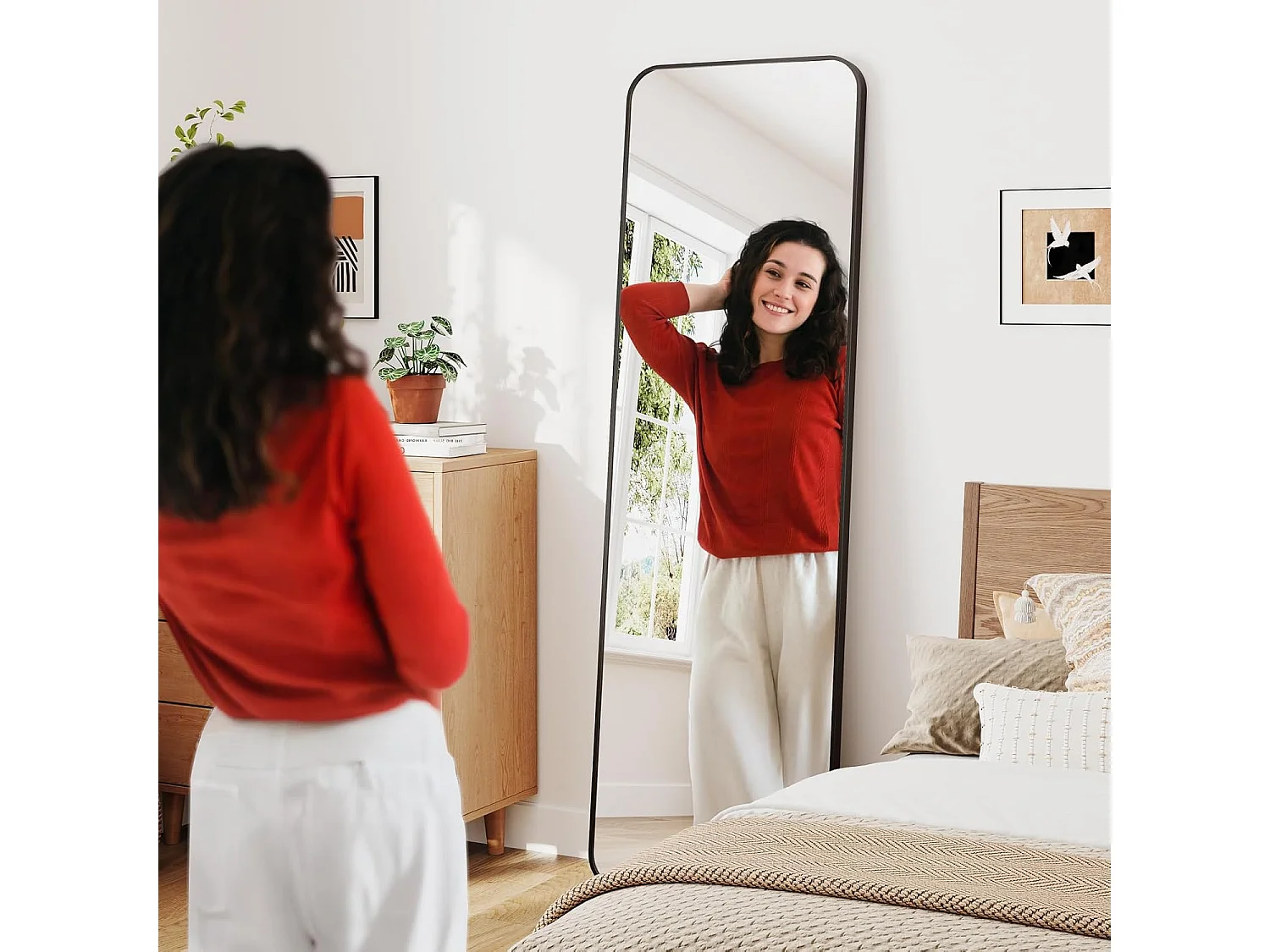 Dripex Grand Miroir 150×40cm avec Coins Arrondis, Miroir sur Pied ou Suspendu avec Cadre en Alliage d'Aluminium Idéal pour Dressing, Chambre à Coucher, Salon-Noir