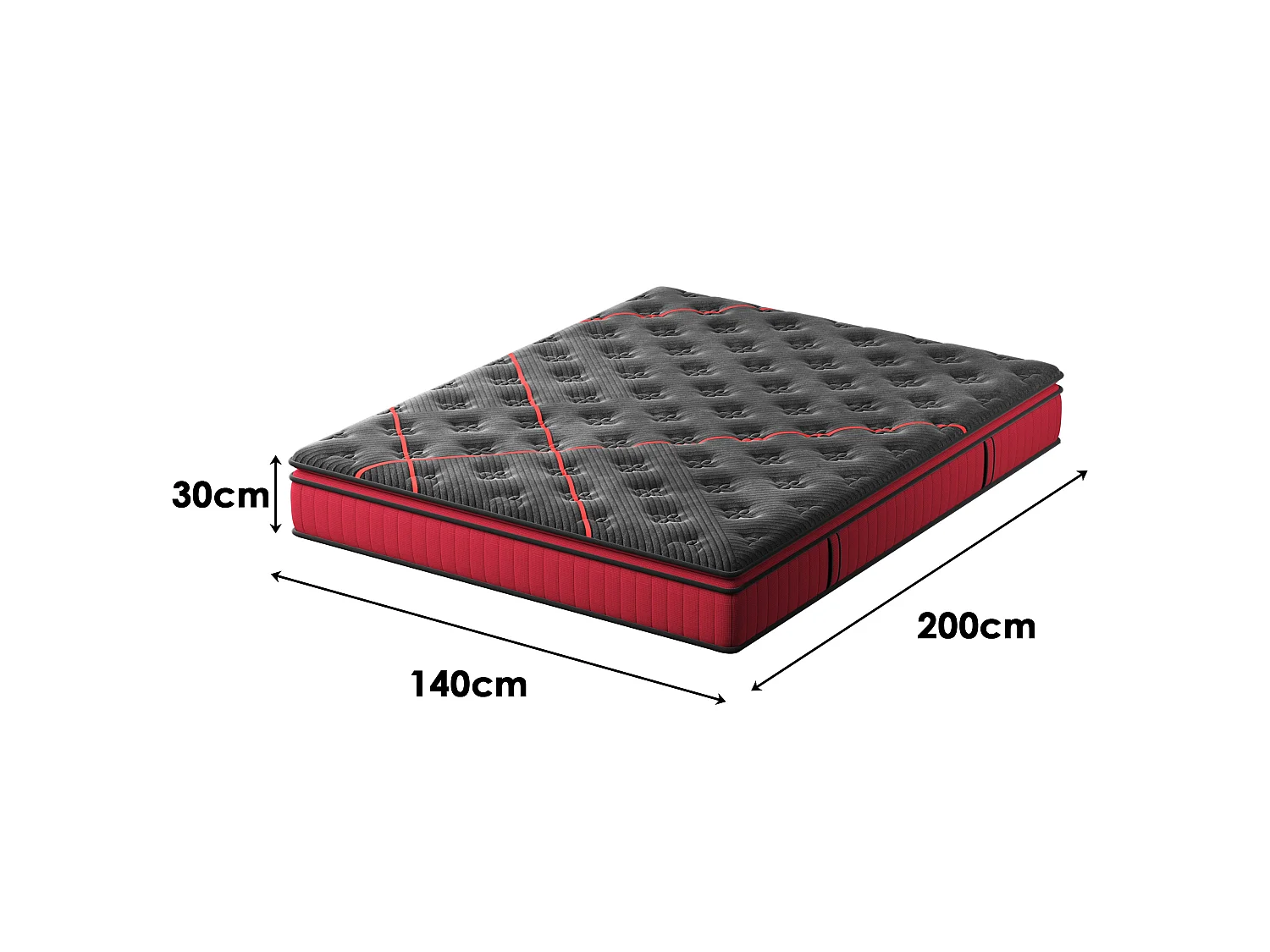 140 x 200 Matelas à mémoire de Forme et Cadre de Lit LED avec Sommier, 30 cm Épaisseur, Parfait
