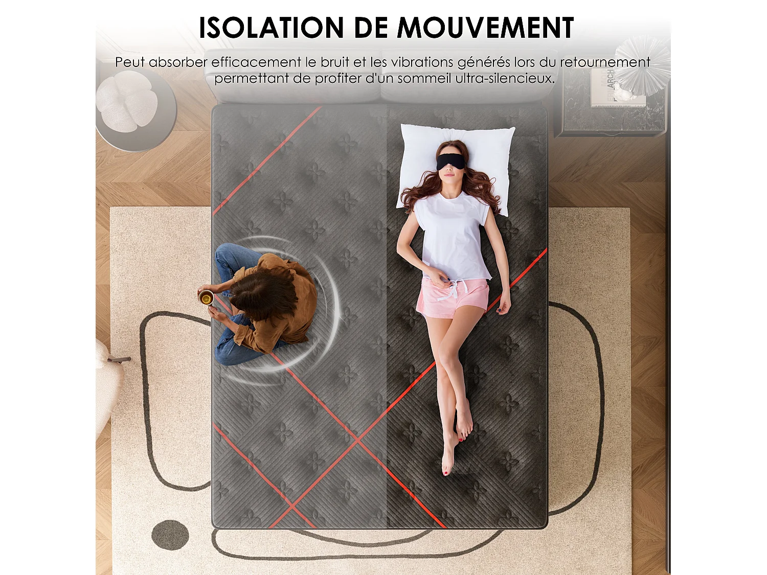 140 x 200 Matelas à mémoire de Forme et Cadre de Lit LED avec Sommier, 30 cm Épaisseur, Parfait