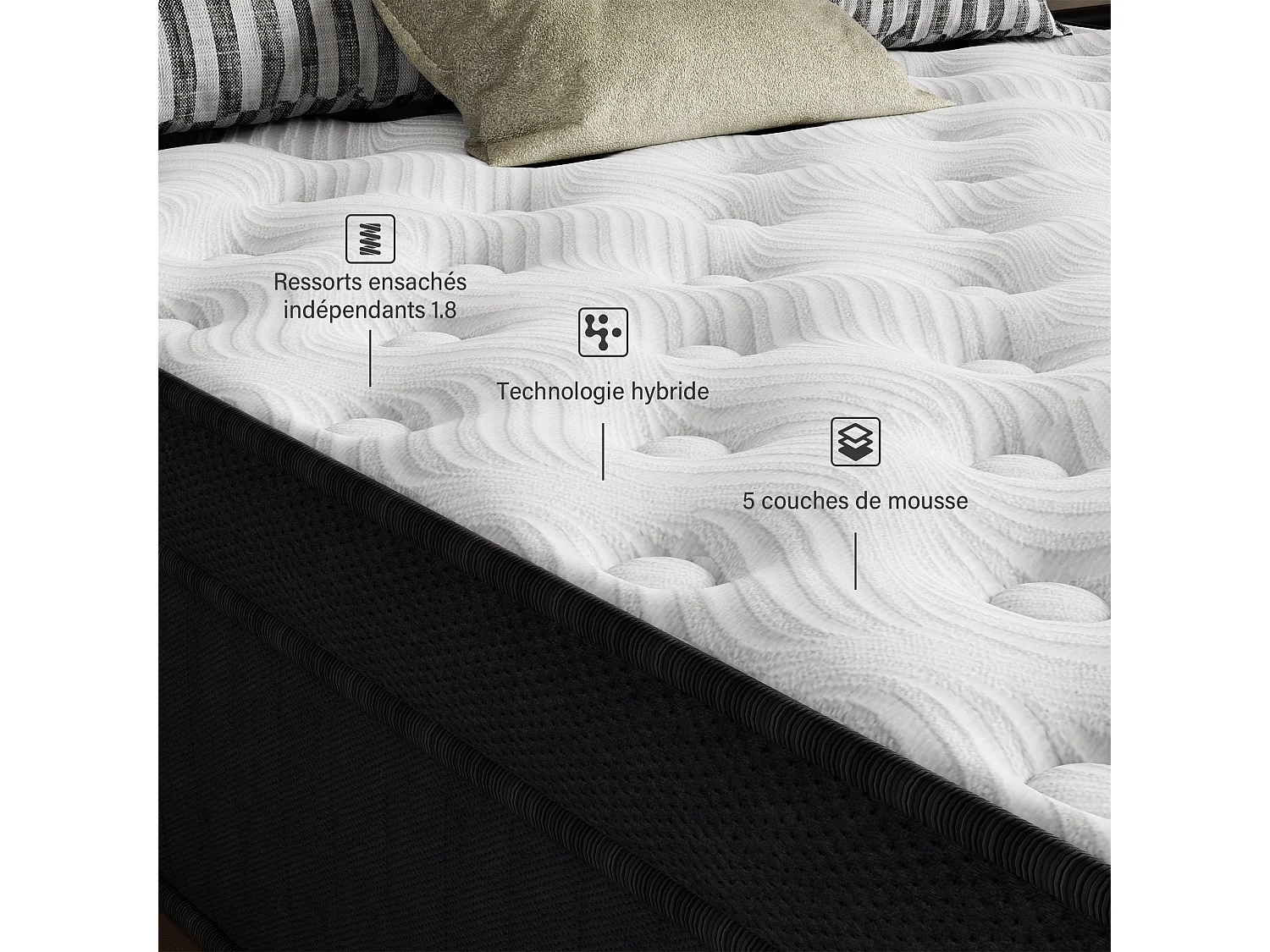 Ensemble Matelas Ressorts et Sommier 90x190, Mémoire De Forme, Ep:30cm