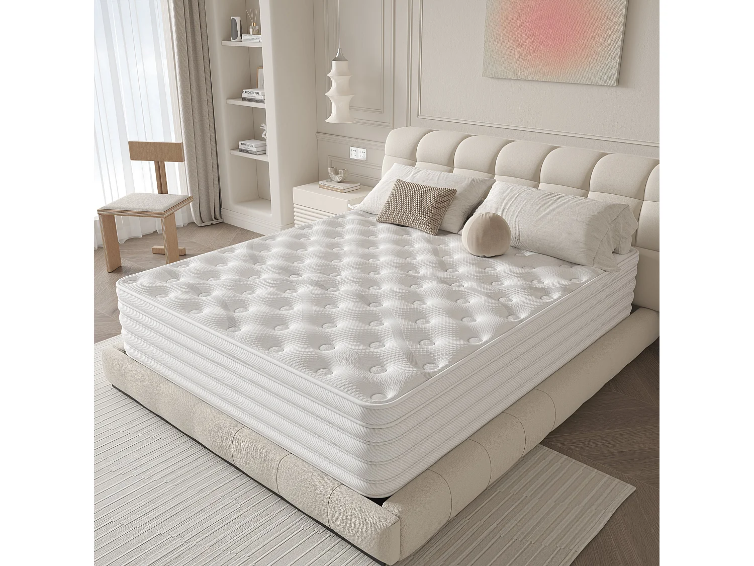 Matelas 90x200x28 cm, fermeté moyenne H3/H4,matelas hybride à ressorts ensachés