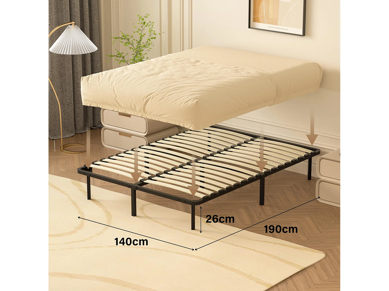 Ensemble Matelas Ressorts et Sommier 140x190, Mémoire De Forme, Ep:30cm