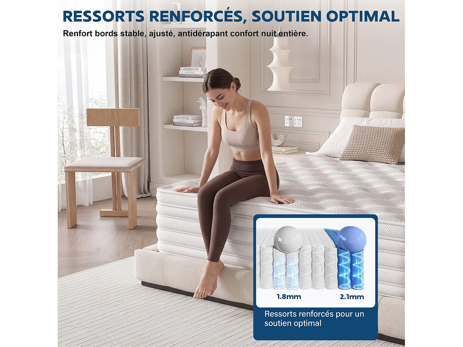 Matelas 140x190x32 cm, fermeté moyenne H3/H4,matelas hybride à ressorts ensachés
