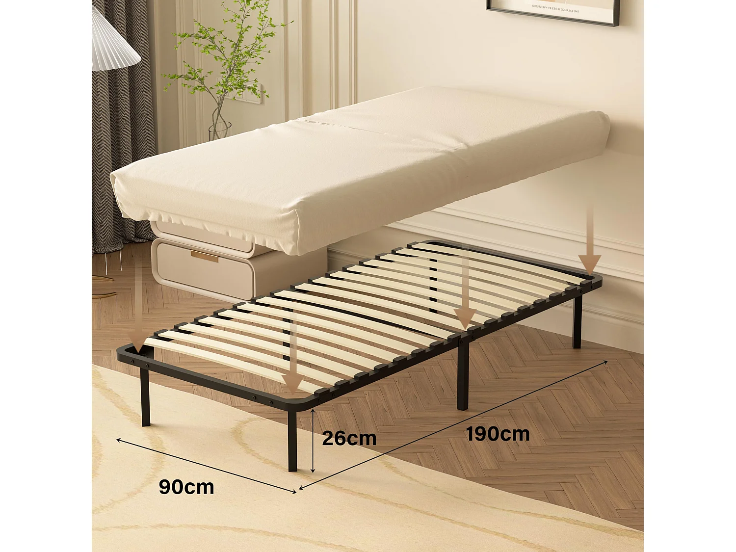 Ensemble Matelas Ressorts et Sommier 90x190, Mémoire De Forme, Ep:30cm