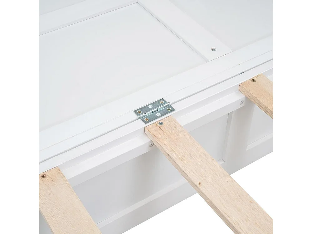 Lit mobile 140x200 cm solide, convertible en armoire, avec tiroir et étagères latérales, cadre en pin et MDF, blanc