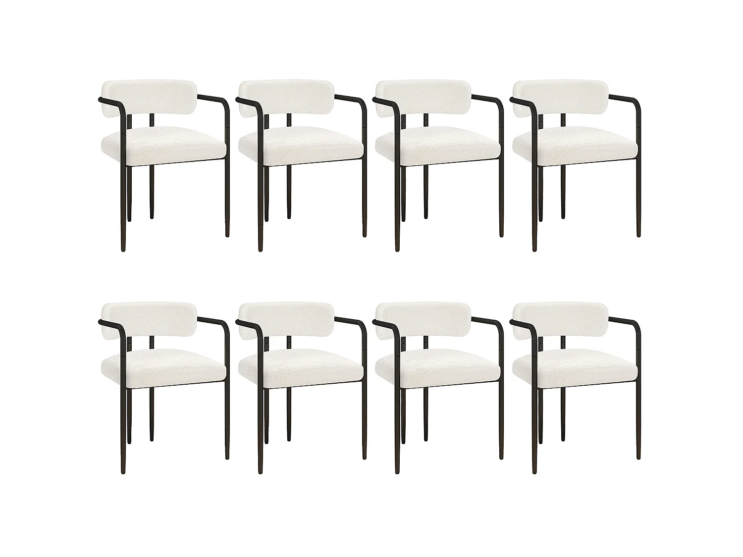 Chaise de salle à manger - Puluomis - Tissu Teddy avec accoudoirs, cadre en fer, patins réglables en hauteur - Blanc