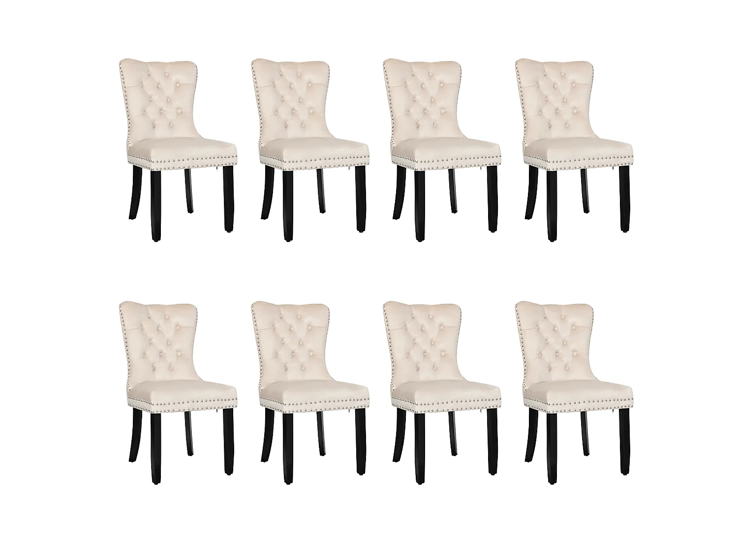 Chaise de salle à manger‑Puluomis‑Velours, capitonnage clouté, anneau de levage, mousse haute densité, ressorts sous assise‑Beige