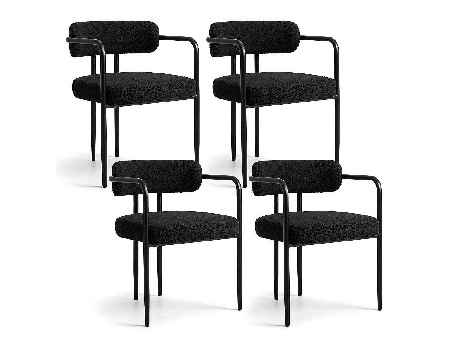 Chaise de salle à manger - Puluomis - Tissu Teddy avec accoudoirs, cadre en fer, patins réglables en hauteur - Noir