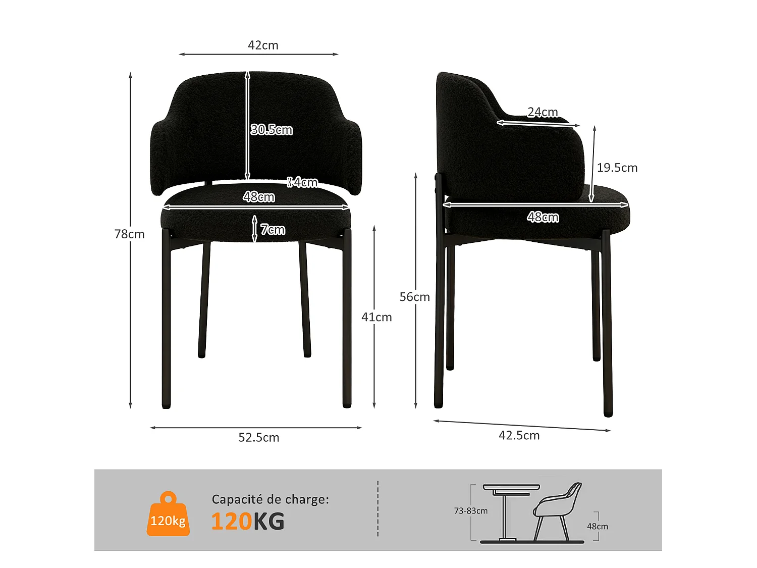 Chaises de Salle à Manger Bouclettes Rembourrées avec Accoudoirs - Dossier Découpé, Éponge Épaisse, Fauteuil Salon Cuisine Coiffeuse, Ergonomique