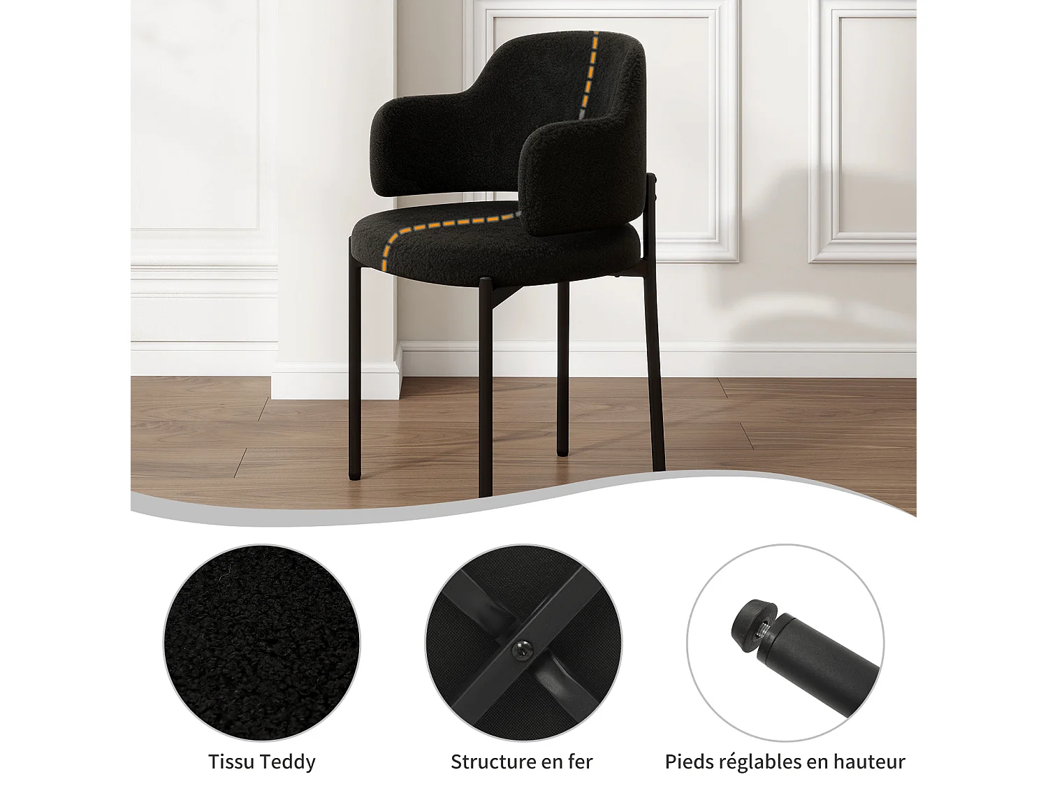 Chaises de Salle à Manger Bouclettes Rembourrées avec Accoudoirs - Dossier Découpé, Éponge Épaisse, Fauteuil Salon Cuisine Coiffeuse, Ergonomique