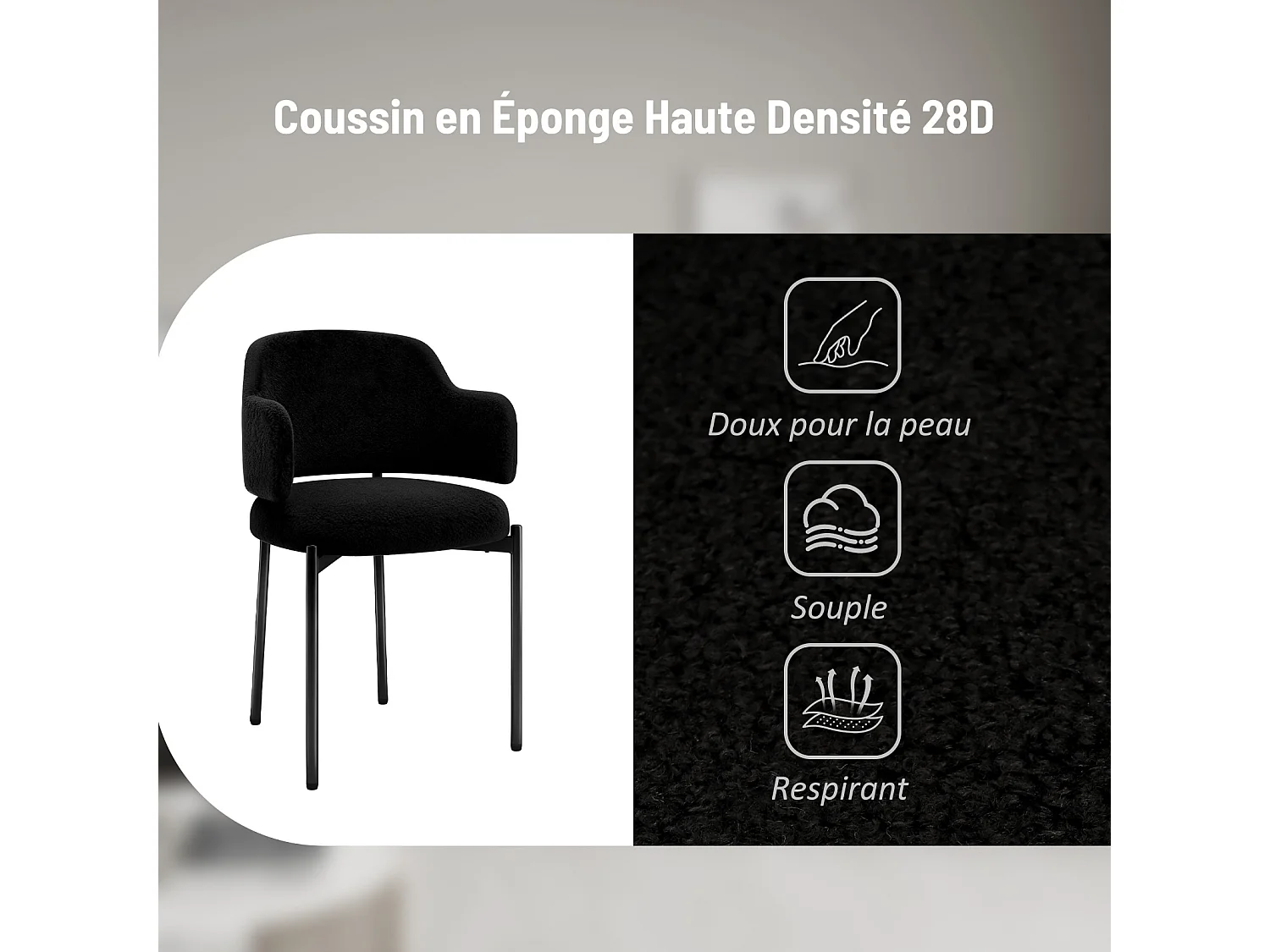 Chaises de Salle à Manger Bouclettes Rembourrées avec Accoudoirs - Dossier Découpé, Éponge Épaisse, Fauteuil Salon Cuisine Coiffeuse, Ergonomique
