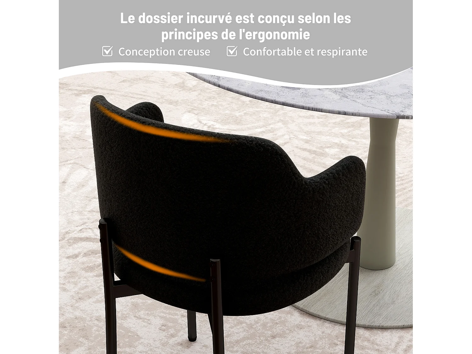 Chaises de Salle à Manger Bouclettes Rembourrées avec Accoudoirs - Dossier Découpé, Éponge Épaisse, Fauteuil Salon Cuisine Coiffeuse, Ergonomique