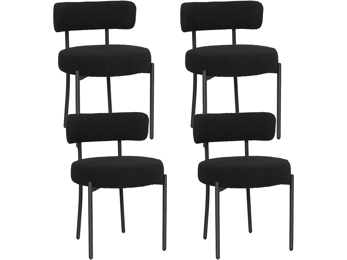 Chaise de salle à manger bouclette - Puluomis - Assise épaisse 10 cm, pieds métalliques, housse amovible, capacité de charge 150 kg - Noir