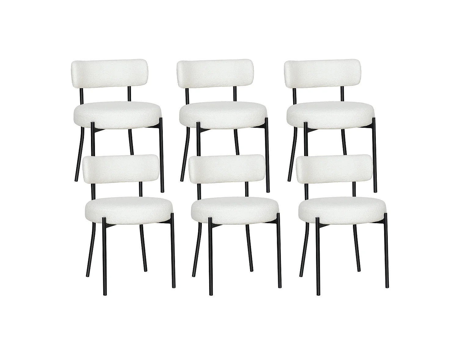Chaise de salle à manger bouclette - Puluomis - Assise épaisse 10 cm, pieds métalliques, housse amovible, capacité de charge 150 kg - Blanc