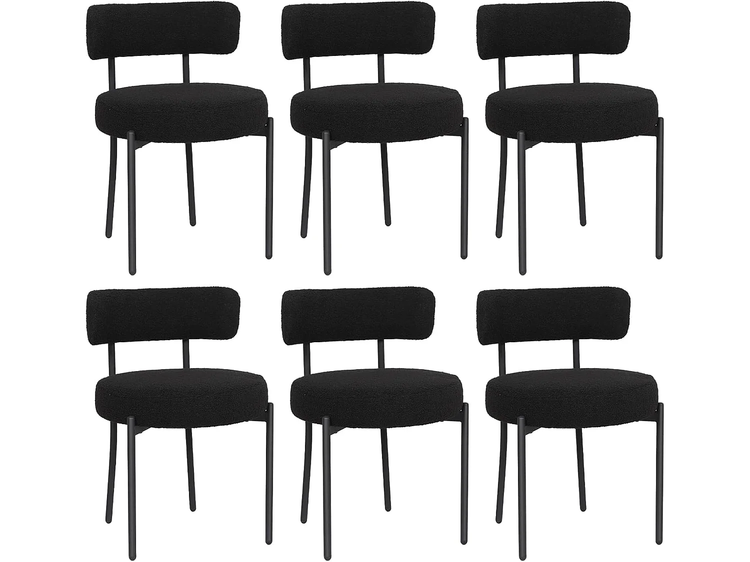 Chaise de salle à manger bouclette - Puluomis - Assise épaisse 10 cm, pieds métalliques, housse amovible, capacité de charge 150 kg - Noir