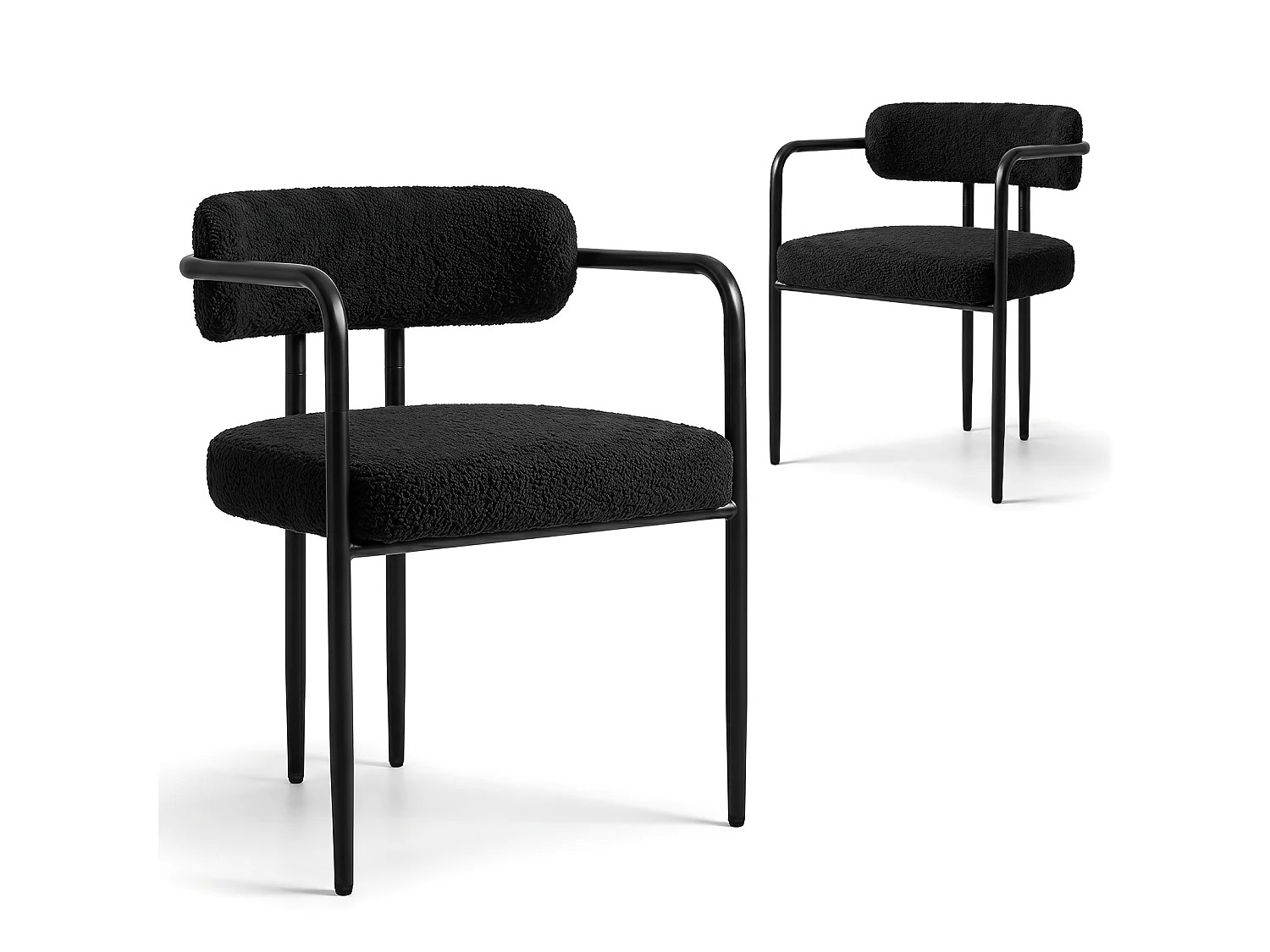 Chaise de salle à manger - Puluomis - Tissu Teddy avec accoudoirs, cadre en fer, patins réglables en hauteur - Noir