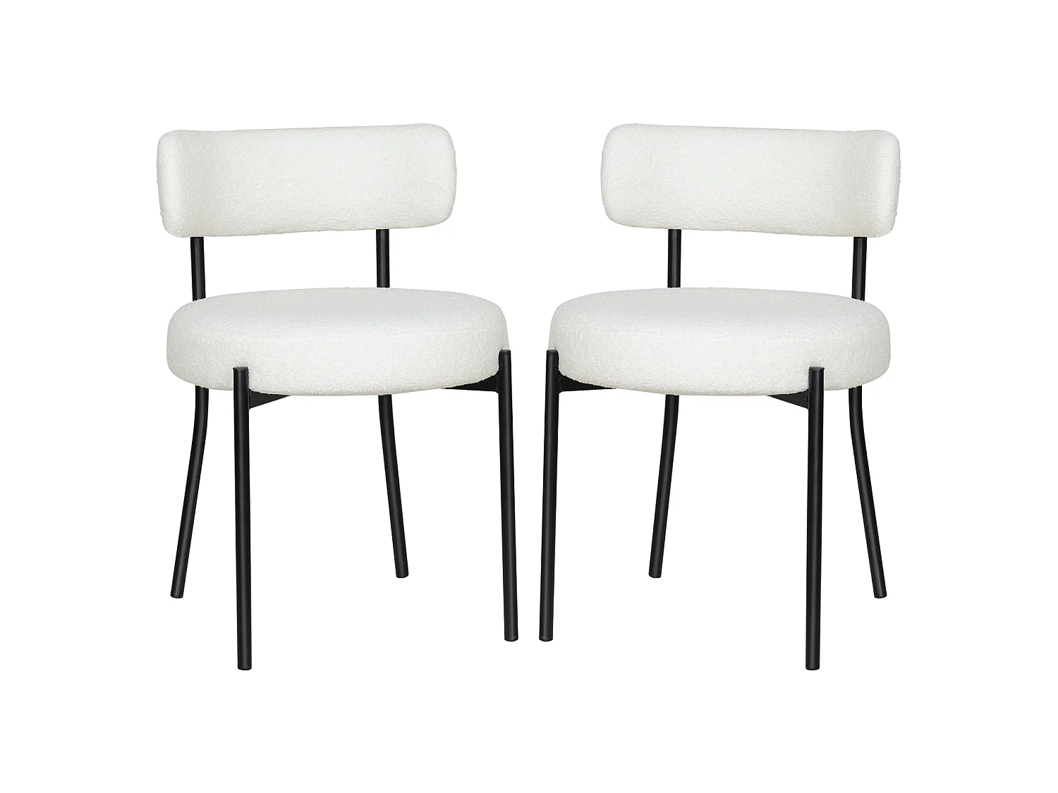 Chaise de salle à manger bouclette - Puluomis - Assise épaisse 10 cm, pieds métalliques, housse amovible, capacité de charge 150 kg - Blanc