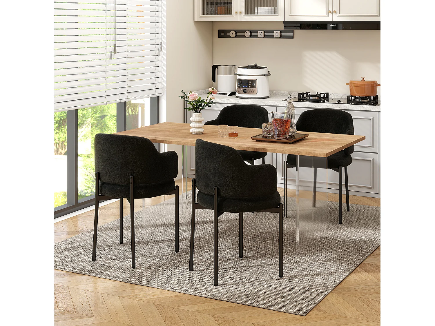 Chaises de Salle à Manger Bouclettes Rembourrées avec Accoudoirs - Dossier Découpé, Éponge Épaisse, Fauteuil Salon Cuisine Coiffeuse, Ergonomique