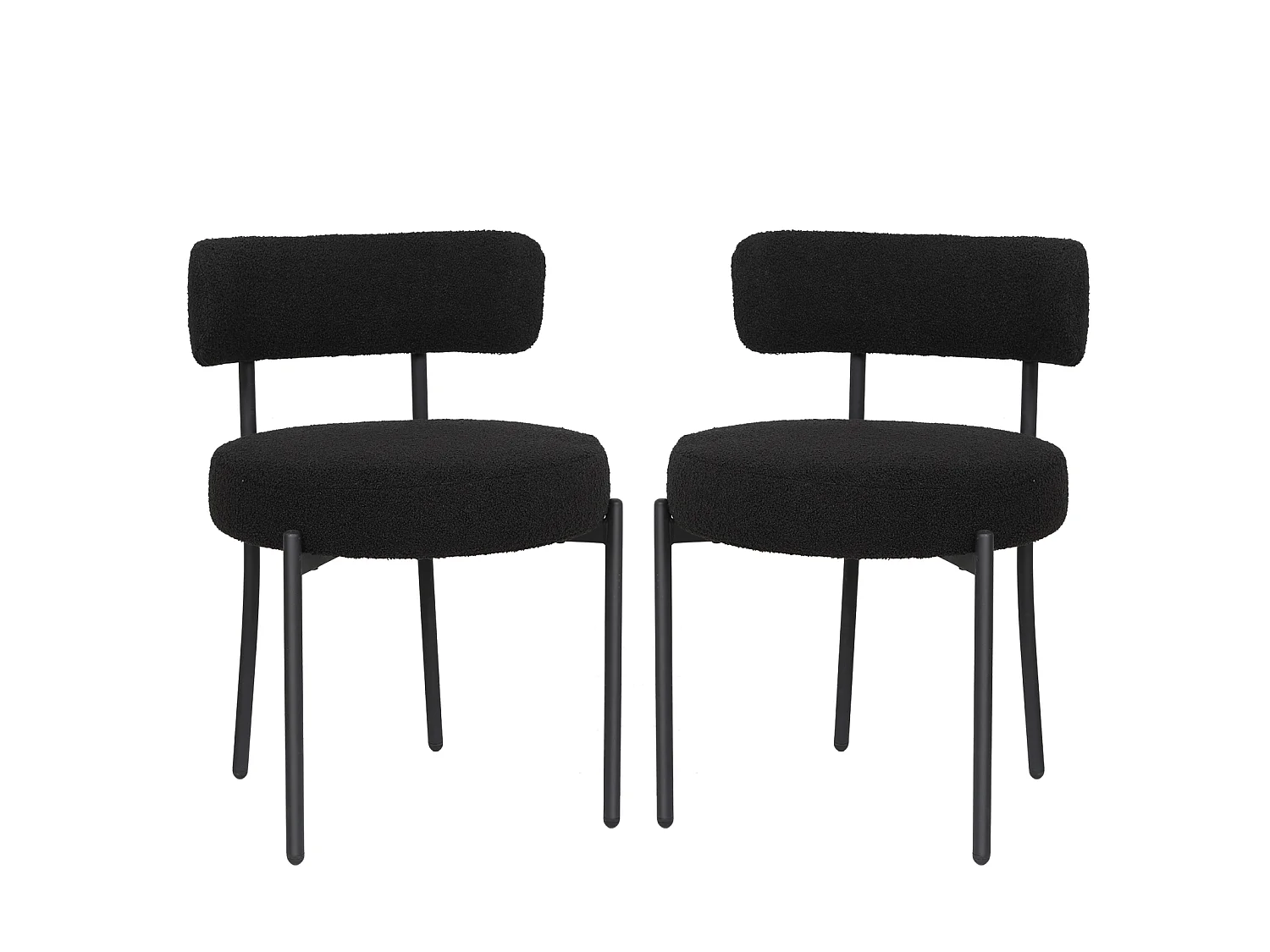Chaise de salle à manger bouclette - Puluomis - Assise épaisse 10 cm, pieds métalliques, housse amovible, capacité de charge 150 kg - Noir