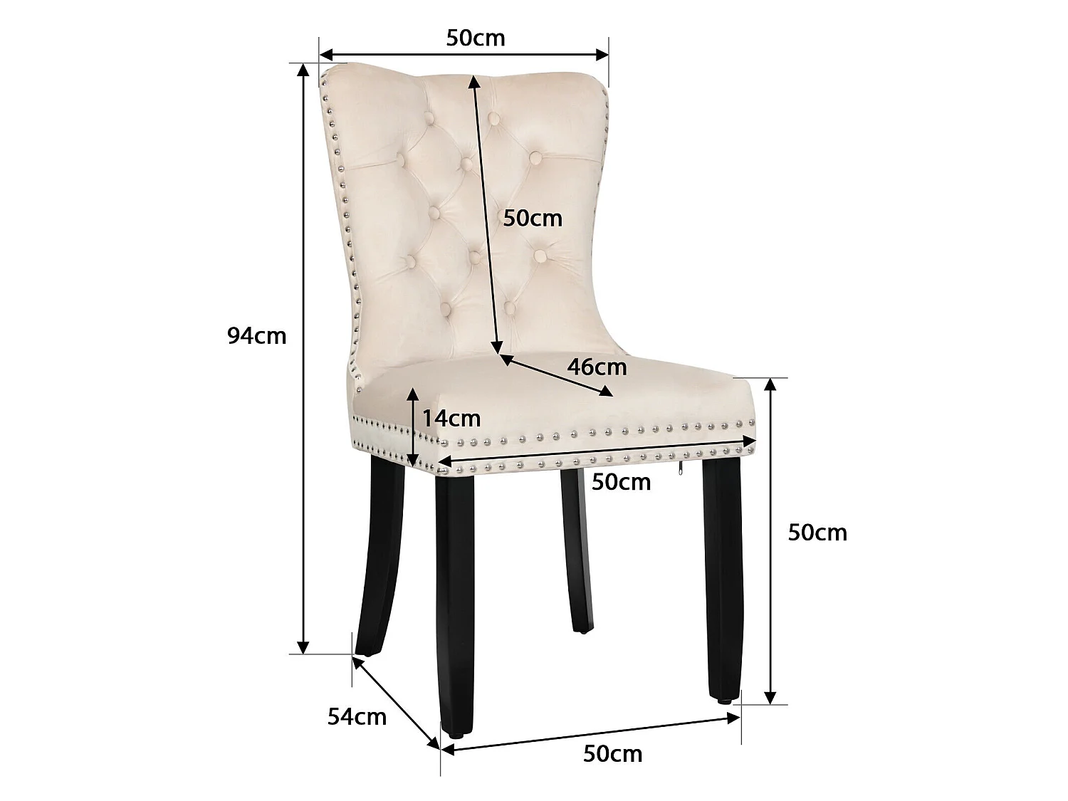Chaise de salle à manger‑Puluomis‑Velours, capitonnage clouté, anneau de levage, mousse haute densité, ressorts sous assise‑Beige