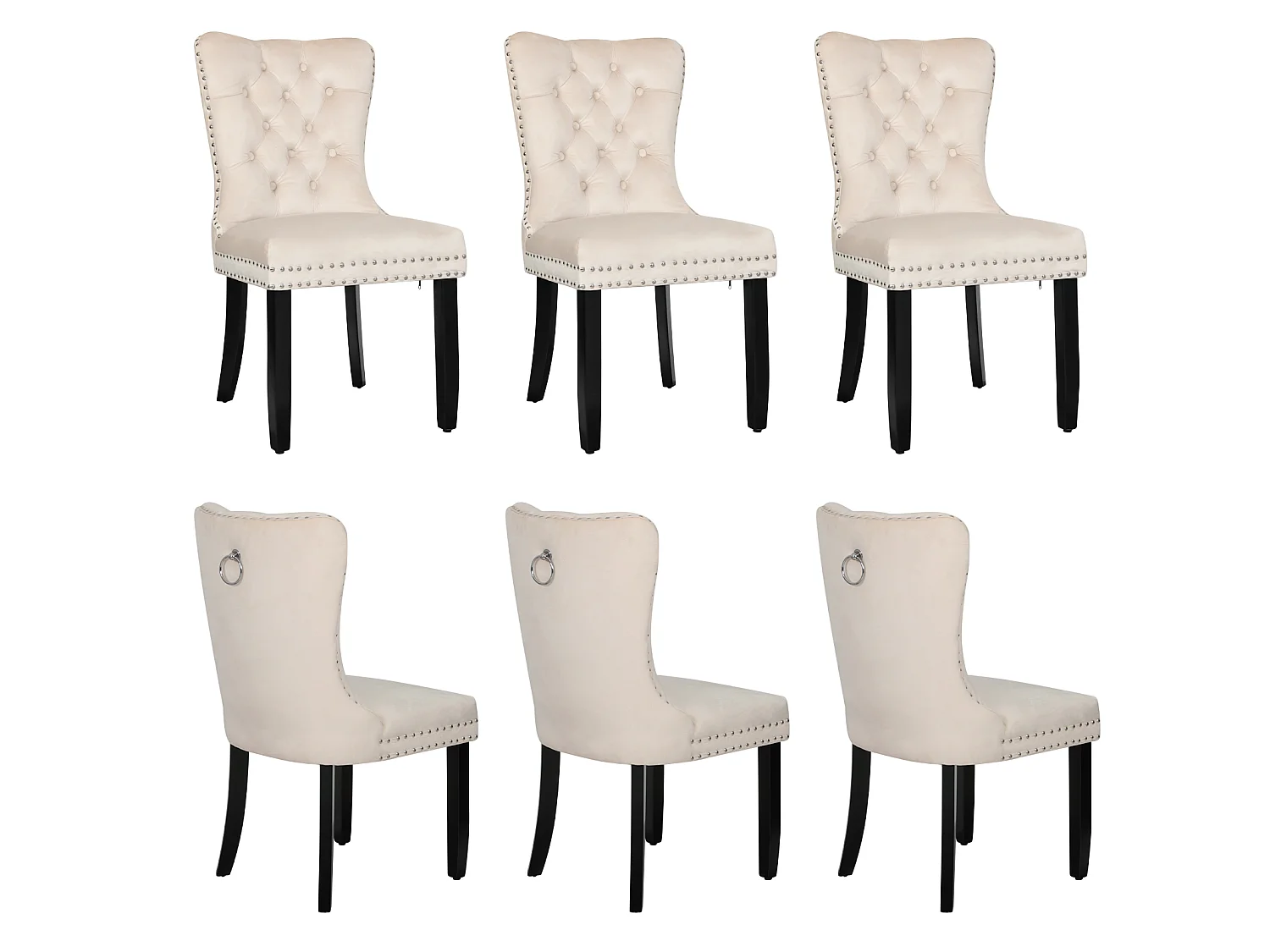 Chaise de salle à manger‑Puluomis‑Velours, capitonnage clouté, anneau de levage, mousse haute densité, ressorts sous assise‑Beige