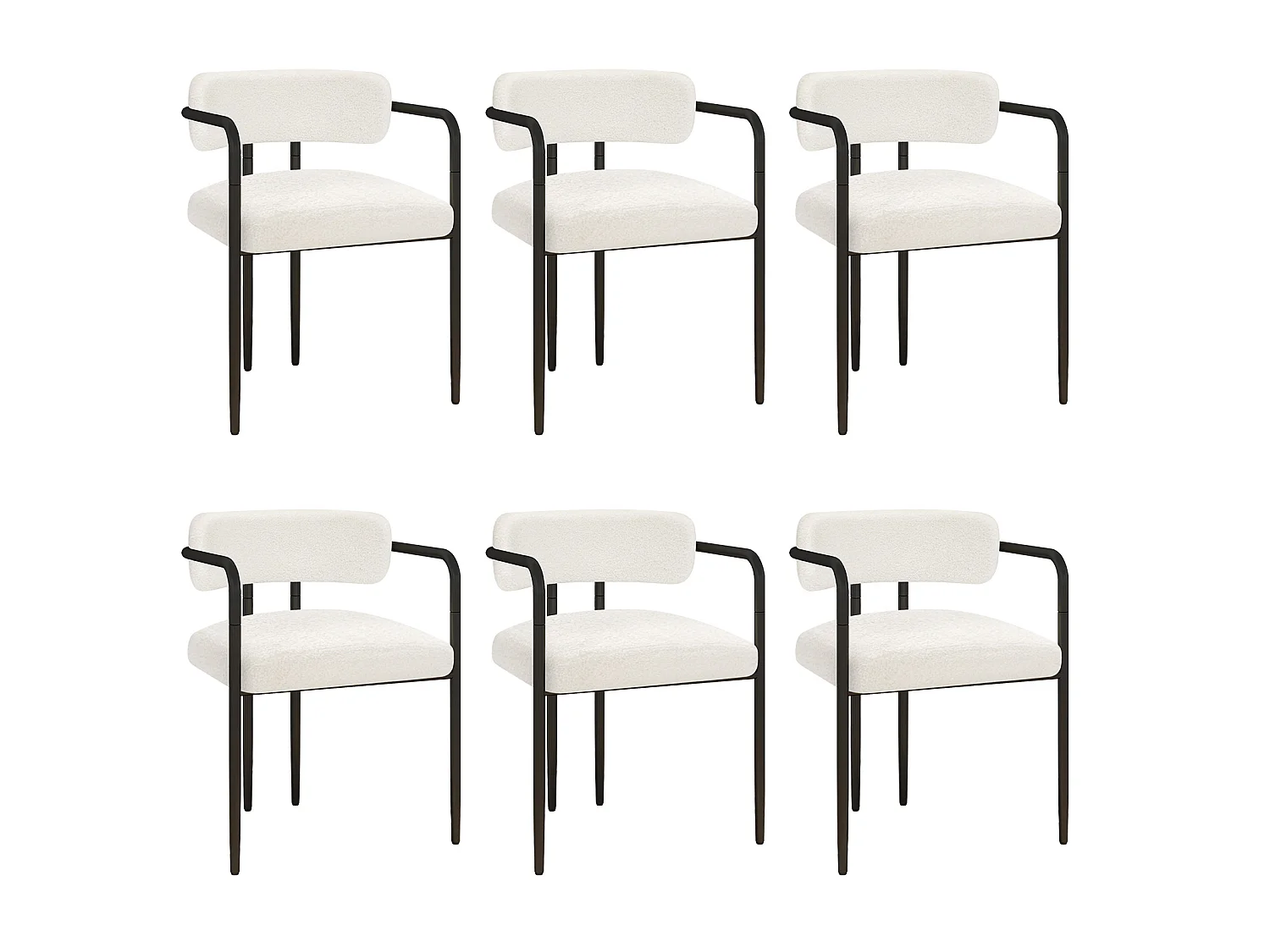 Chaise de salle à manger - Puluomis - Tissu Teddy avec accoudoirs, cadre en fer, patins réglables en hauteur - Blanc