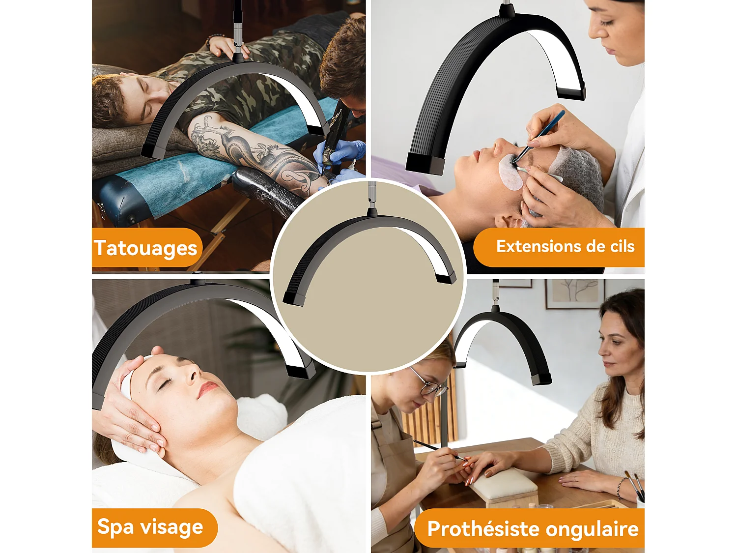 Lampe de salon de beauté demi‑lune sur pied - Puluomis - Hauteur réglable 120‑155 cm, 3 températures de couleur, gradable 0‑100 % - Noir