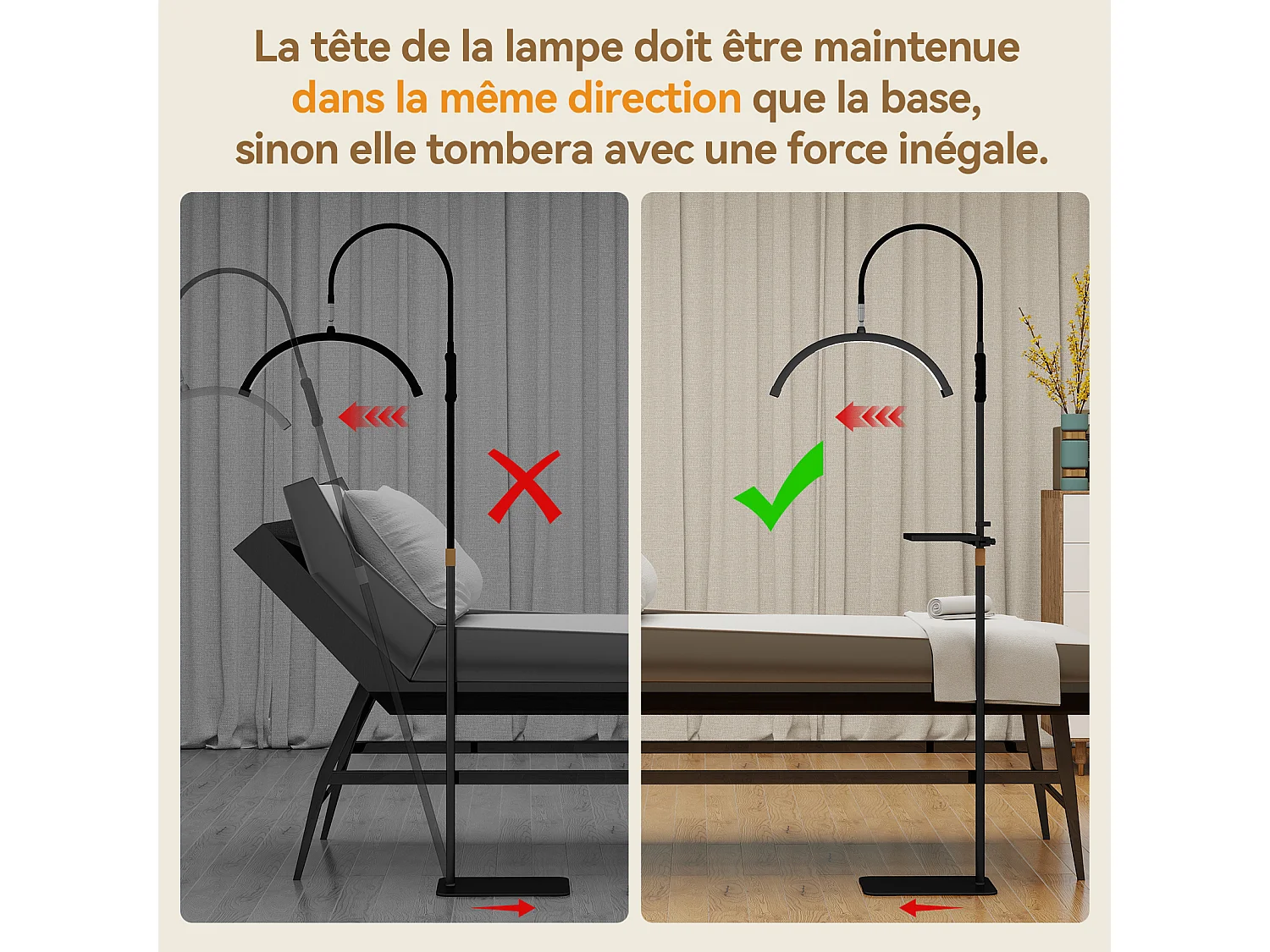 Lampe de salon de beauté demi‑lune sur pied - Puluomis - Hauteur réglable 120‑155 cm, 3 températures de couleur, gradable 0‑100 % - Noir
