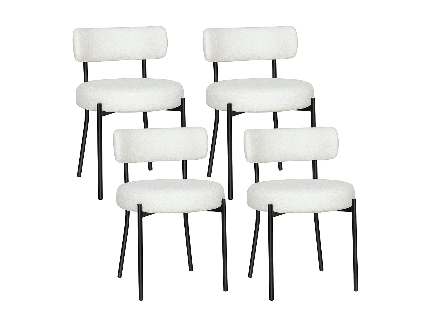 Chaise de salle à manger bouclette - Puluomis - Assise épaisse 10 cm, pieds métalliques, housse amovible, capacité de charge 150 kg - Blanc