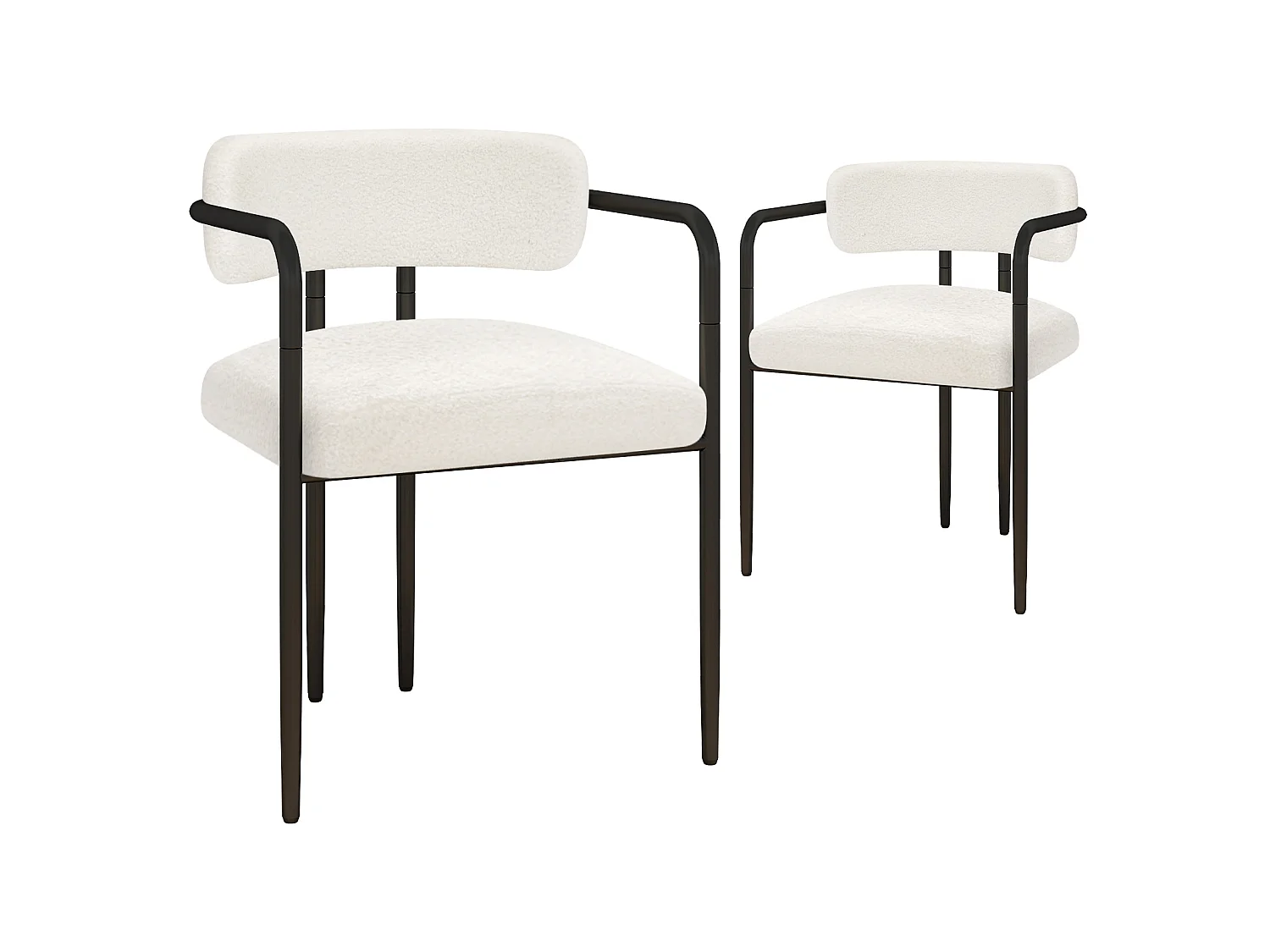 Chaise de salle à manger - Puluomis - Tissu Teddy avec accoudoirs, cadre en fer, patins réglables en hauteur - Blanc