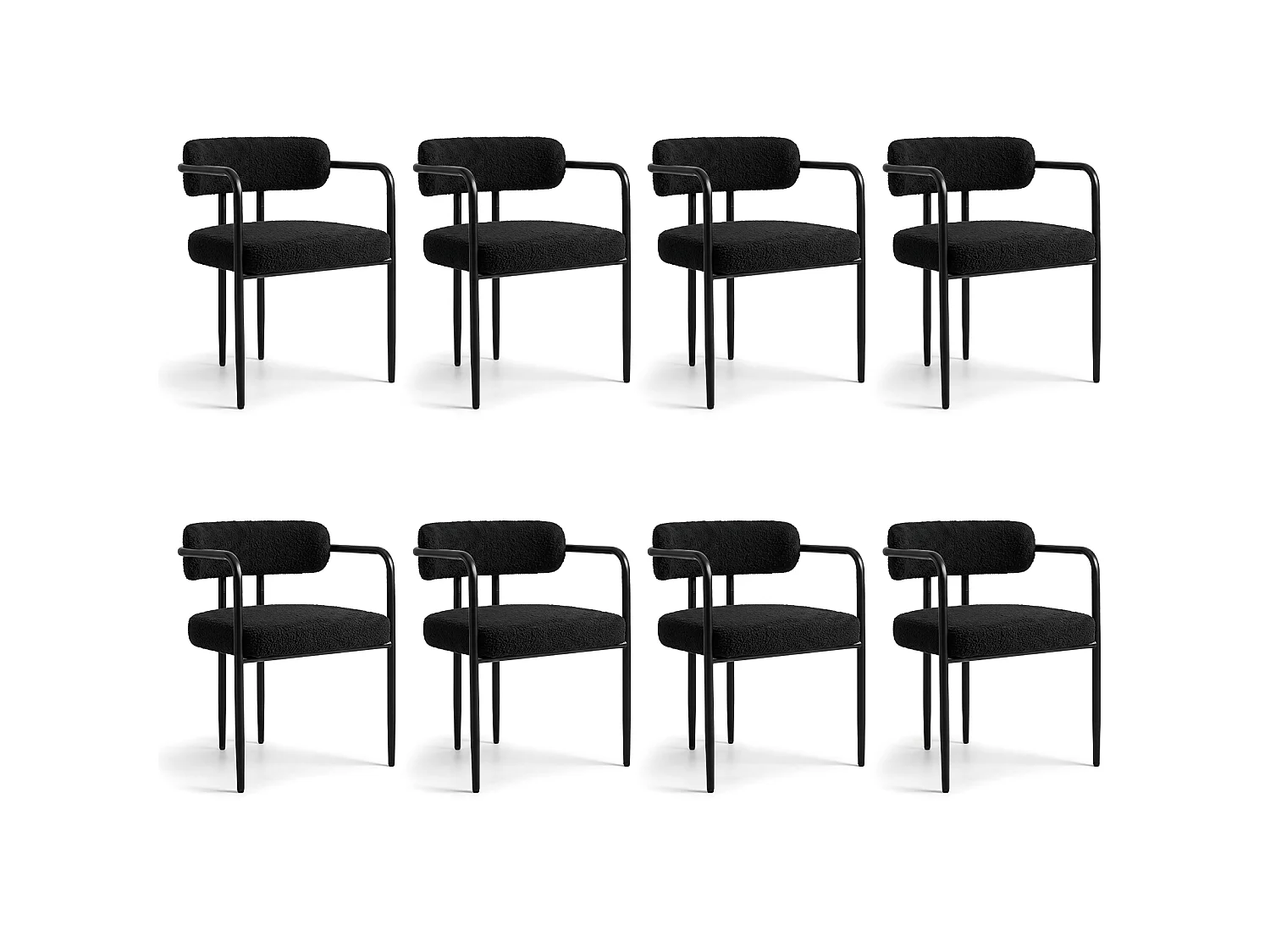 Chaise de salle à manger - Puluomis - Tissu Teddy avec accoudoirs, cadre en fer, patins réglables en hauteur - Noir