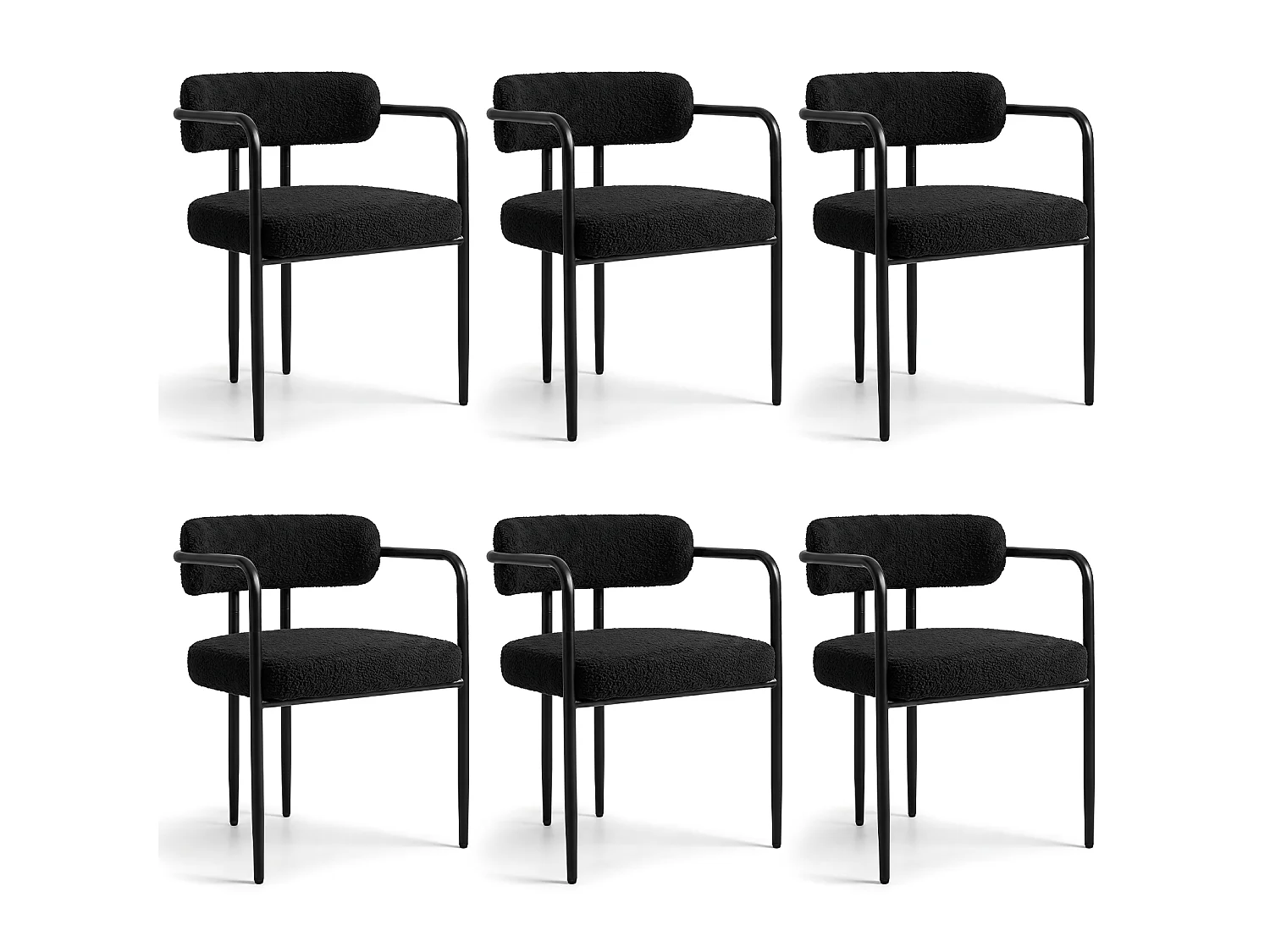 Chaise de salle à manger - Puluomis - Tissu Teddy avec accoudoirs, cadre en fer, patins réglables en hauteur - Noir