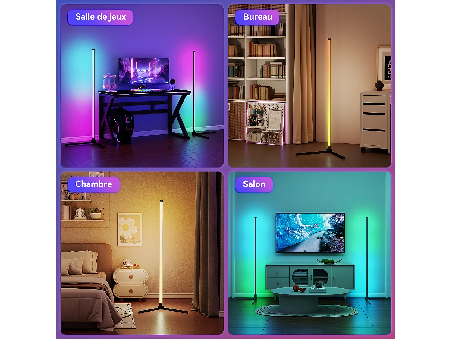 Lampadaire RGB - Puluomis - Contrôle APP, télécommande et interrupteur filaire, synchronisation musicale, fonction minuterie - Noir