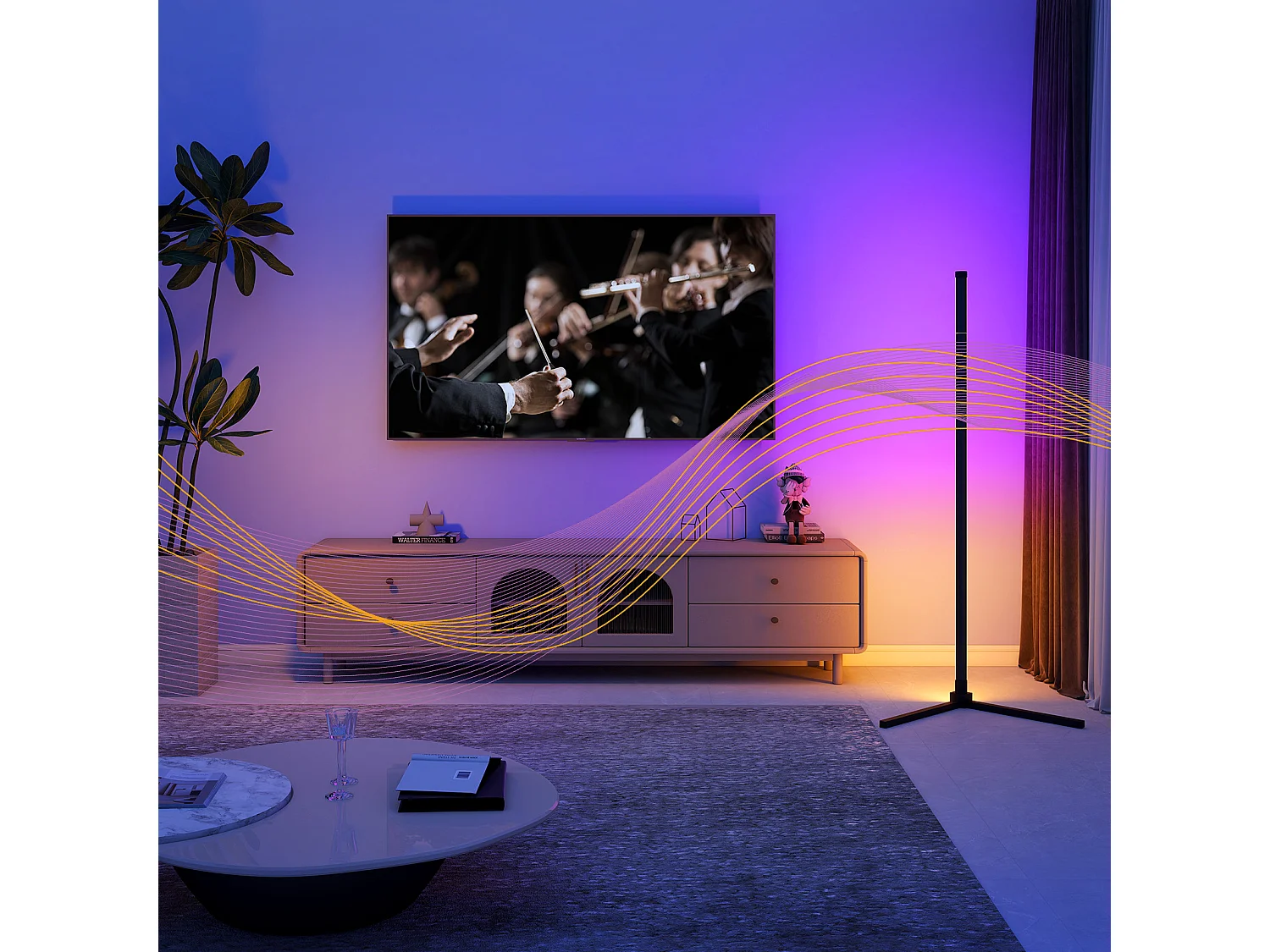 Lampadaire RGB - Puluomis - Contrôle APP, télécommande et interrupteur filaire, synchronisation musicale, fonction minuterie - Noir