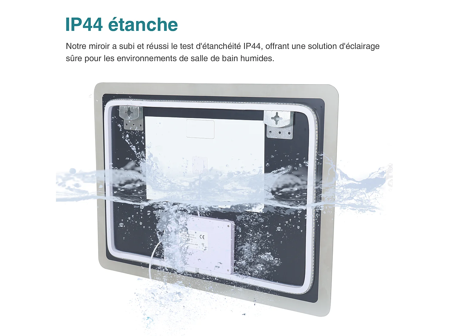 80 x 60 cm Miroir de salle de bain LED - Puluomis - anti‑buée, 3 couleurs, affichage heure‑température, IP44