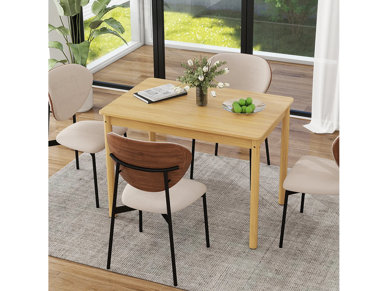 Table à manger extensible - Puluomis - Dimensions 105‑145 cm, charge 100 kg, surface imperméable, rangement intérieur, angles arrondis - Naturel