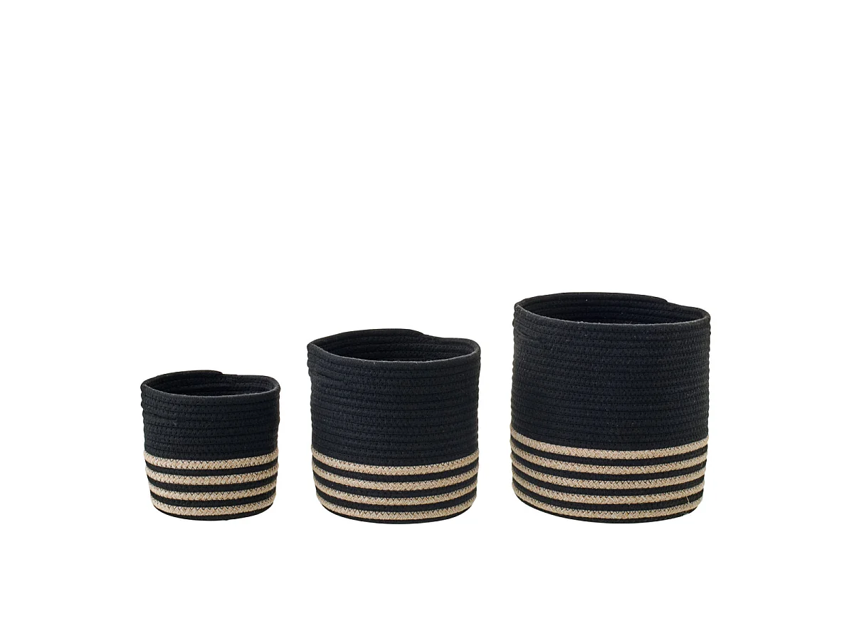 Lot de 3 Paniers de Rangement "Ligné" 25cm Noir