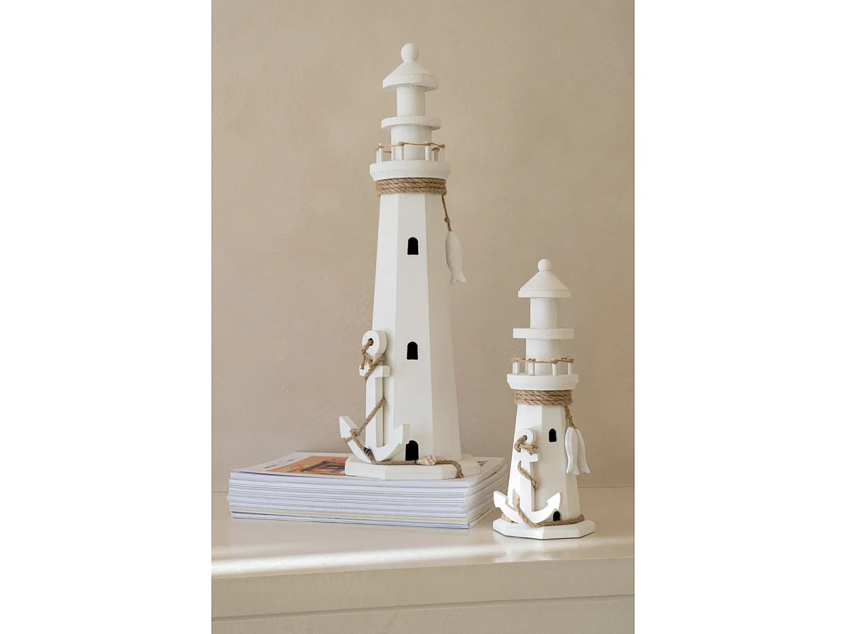 Phare Déco en Bois "Bréhat" 53cm Blanc
