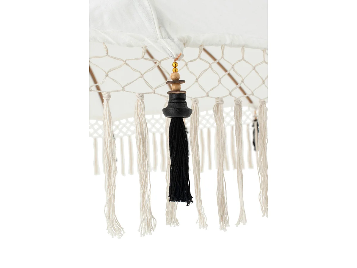 Parasol Rond à Franges "Flavie" 180cm Écru & Noir