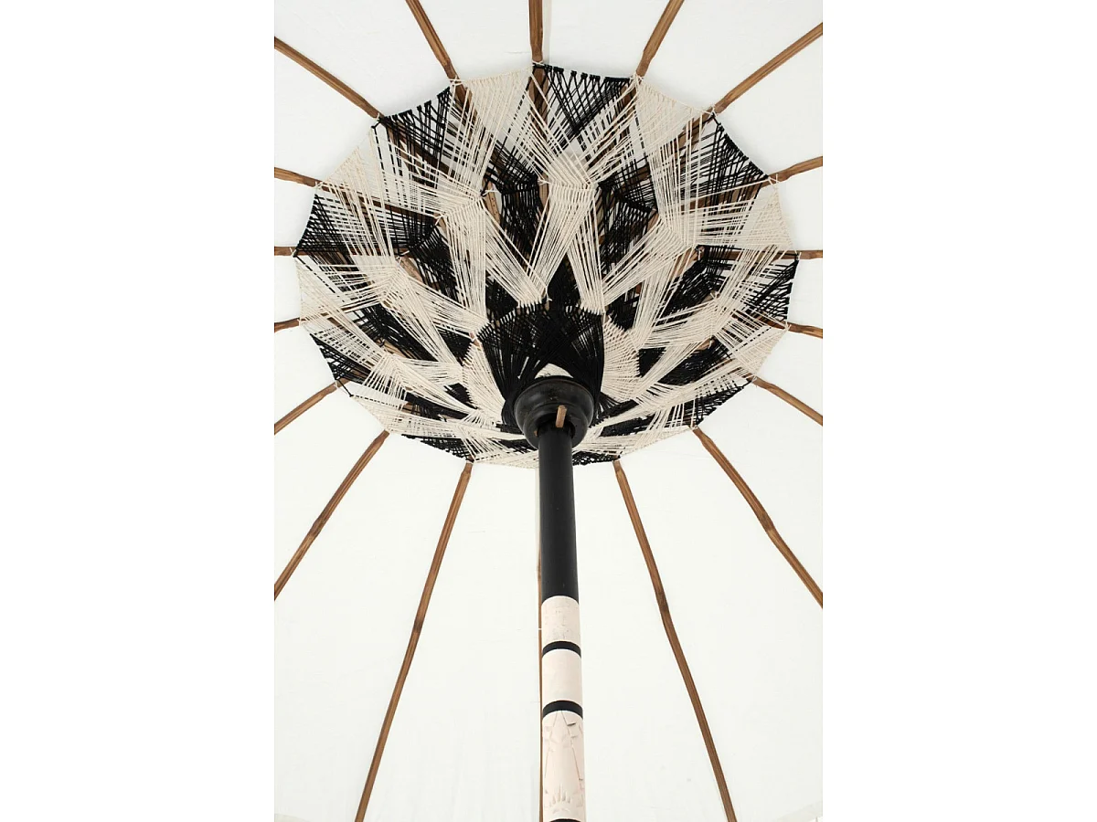 Parasol Rond à Franges "Flavie" 180cm Écru & Noir