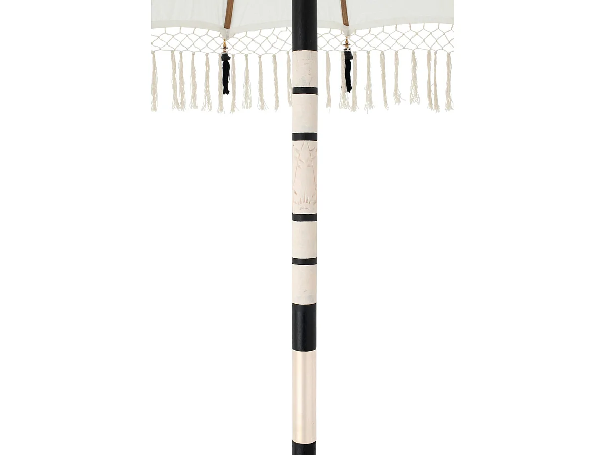 Parasol Rond à Franges "Flavie" 180cm Écru & Noir