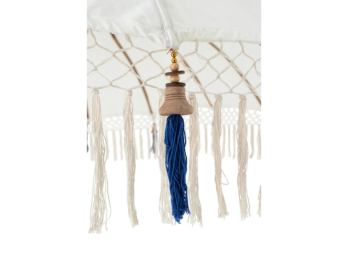 Parasol Rond à Franges "Flavie" 180cm Écru & Bleu
