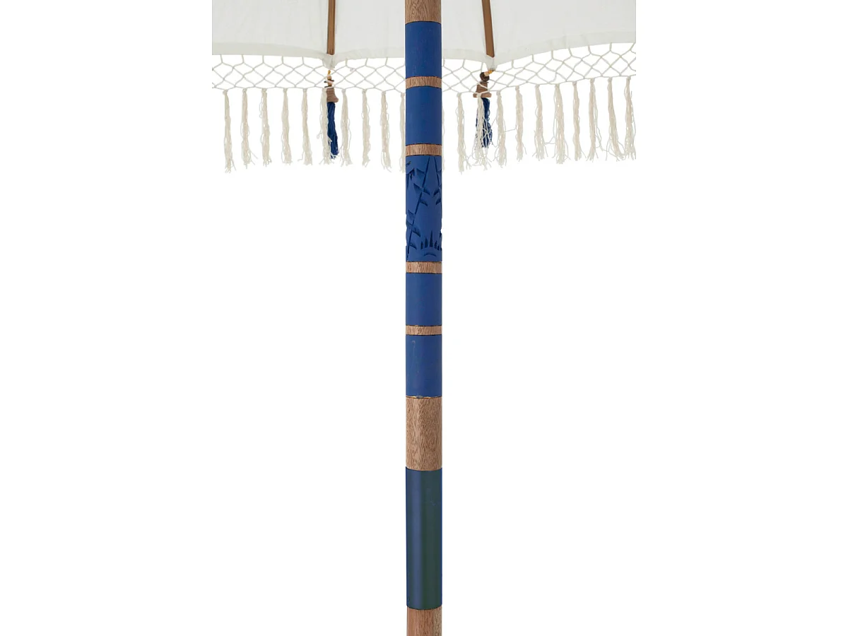 Parasol Rond à Franges "Flavie" 180cm Écru & Bleu