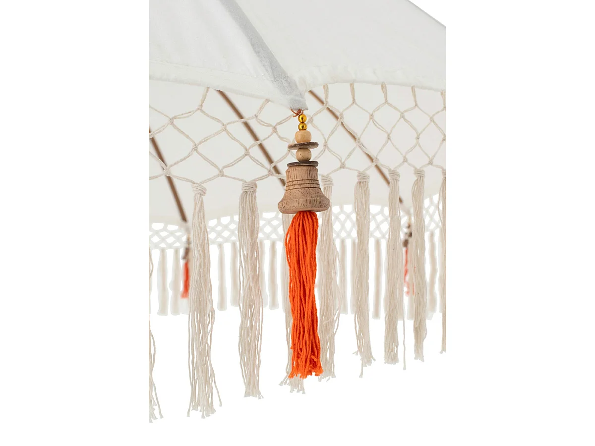 Parasol Rond à Franges "Flavie" 180cm Écru & Orange