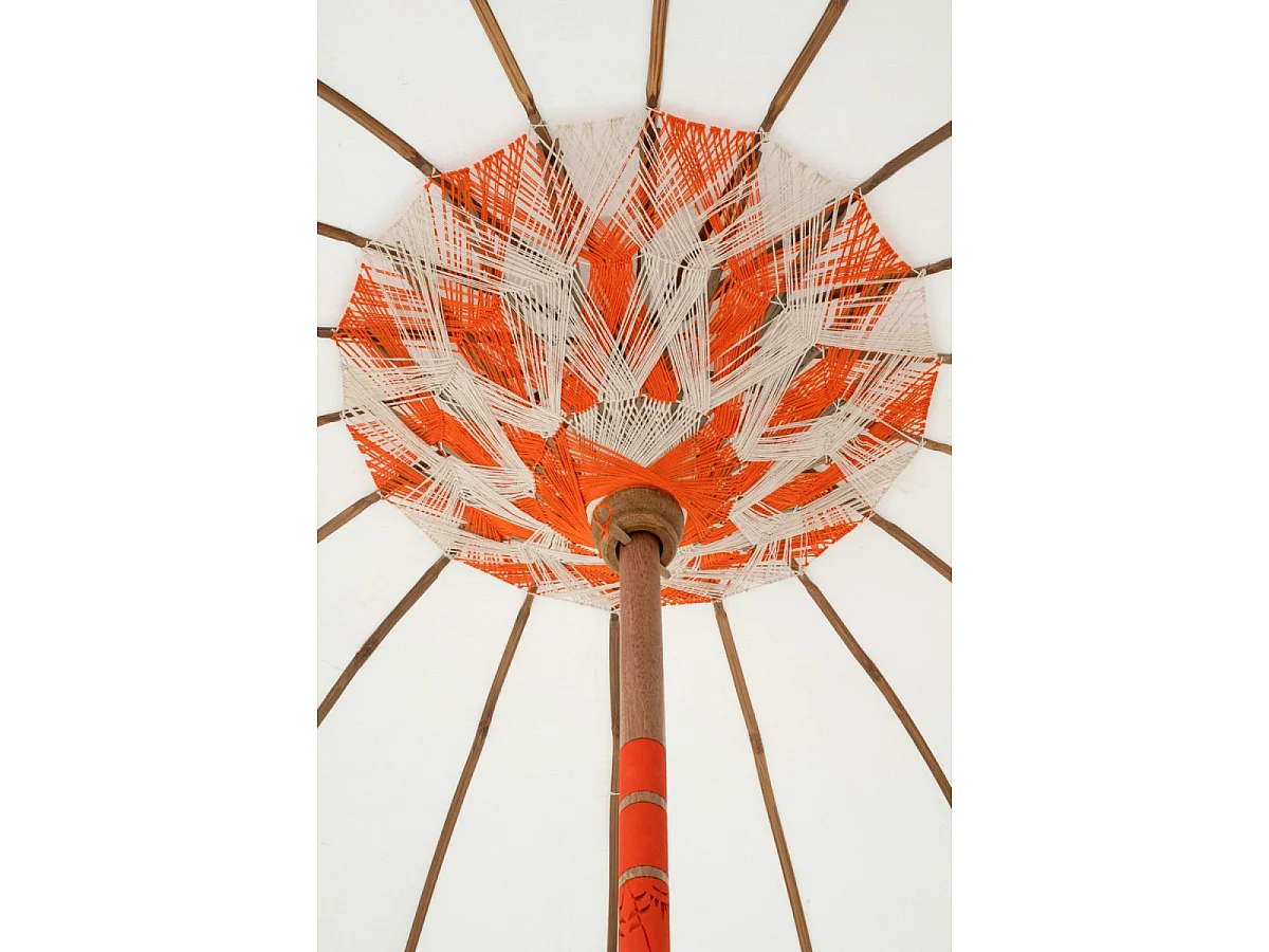 Parasol Rond à Franges "Flavie" 180cm Écru & Orange
