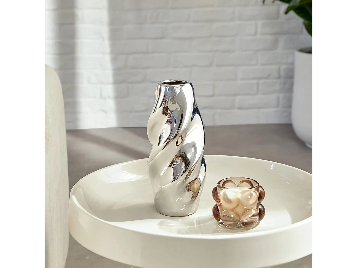 Vase Design Torsadé en Dolomite "Sky" 21cm Argent