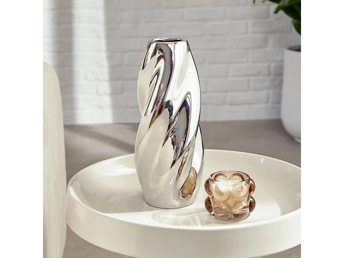 Vase Design Torsadé en Dolomite "Sky" 28cm Argent