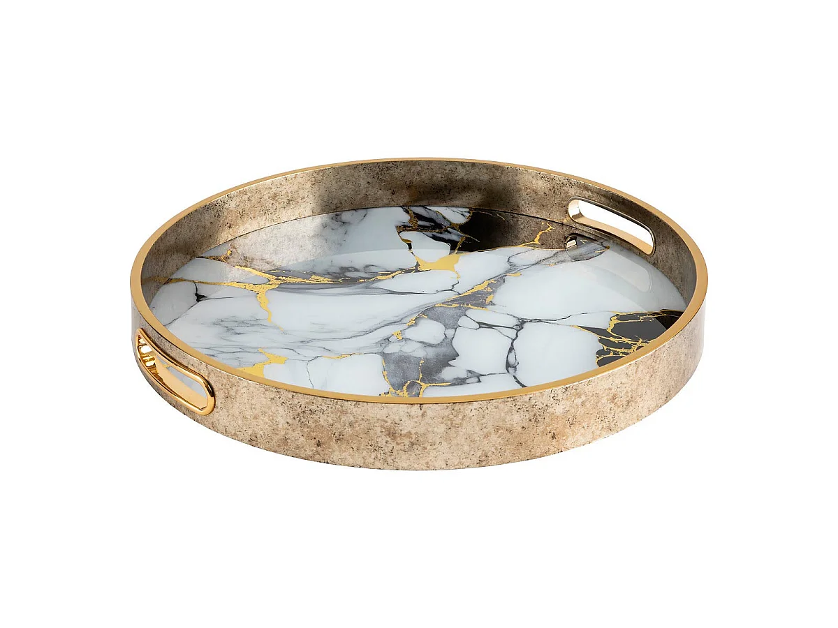 Lot de 2 Plateaux Déco "Inaya" 35cm Doré