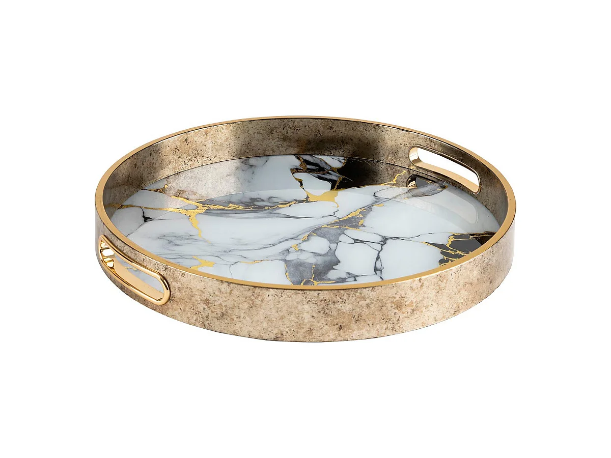 Lot de 2 Plateaux Déco "Inaya" 35cm Doré