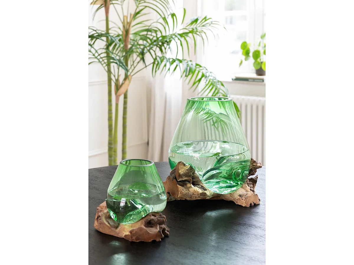 Vase en Verre sur Racine "Gamal" 33cm Vert